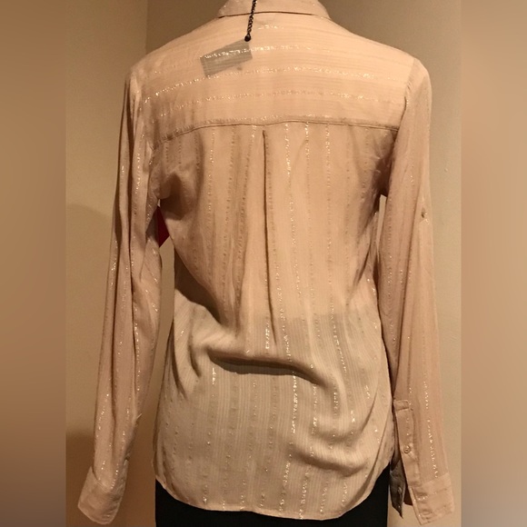 Express Tan Gold Stripes Button Down Collar NWT Size XS - Picture 4 of 12